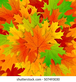 Autumn background with colorful maple leaves, illustration.