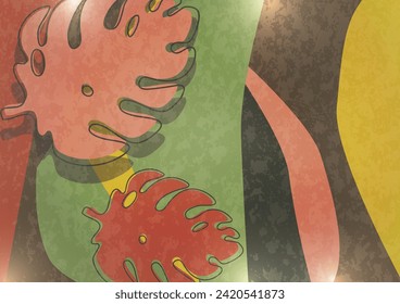 Autumn background. Colorful vector poster illustration. Monstera leaves. Exotic plants, art print for beauty, fashion and natural products, health and events.