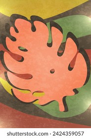 Autumn background. Colorful vector poster illustration. Monstera leaves. Exotic plants, art print for beauty, fashion and natural products, health and events.