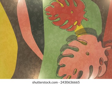 Autumn background. Colorful vector poster illustration. Monstera leaves. Exotic plants, art print for beauty, fashion and natural products, health and events.