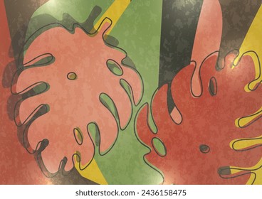 Herbstlicher Hintergrund. Bunte Vektor-Poster-Illustration. Monstera geht. Exotische Pflanzen, Kunstdruck für Schönheit, Mode und Naturprodukte, Gesundheit und Veranstaltungen.