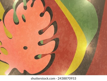 Autumn background. Colorful vector poster illustration. Monstera leaves. Exotic plants, art print for beauty, fashion and natural products, health and events.