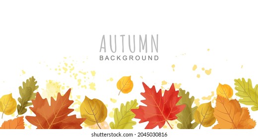 Autumn background with colorful watercolor leaves. Leaf fall. Vector illustration