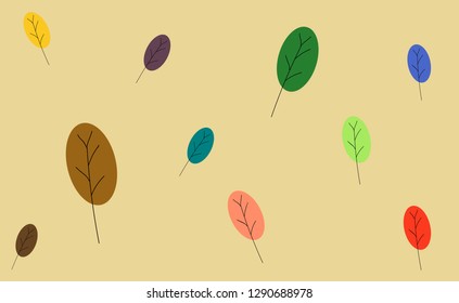 Autumn background concept: many color of leaves with simple cartoon flat style, vector illustration