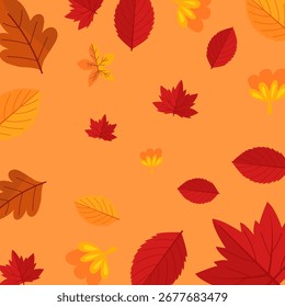 Fondo de otoño con área de espacio de copia, diseño con patrón de hoja de arce Plantilla para el Anuncio, tarjeta de felicitación, volante, redes sociales, presentación, Web.