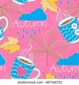 Autumn background. Cups seamless pattern