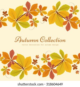 Autumn background, decorative frame with colorful chestnut leaves, yellow leaves, autumn leaves, seasonal vector background 