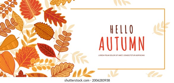 Autumn background with decorative leaves. Leaf fall frame. Hand-drawing.Vector illustration for poster, banner, flyer, invitation, website or postcard