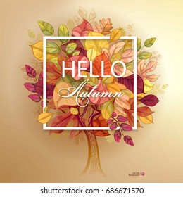 Autumn background. Decorative autumn tree with a frame.Vector eps 10.
