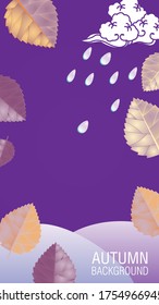 Plantilla de diseño de fondo otoñal con hojas y nubes. Afiche de otoño, volante, invitación, tarjeta. Ilustración vectorial
