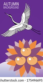 Autumn background design template with stork and flower. Autumn poster, flyer, invitation, card. Vector Illustration
