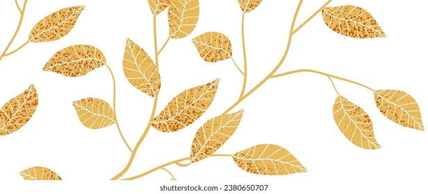 Autumn background design with texture. Hand drawn botanical leaves. Abstract artistic wallpaper for wall art, wedding and invitation, packaging.	