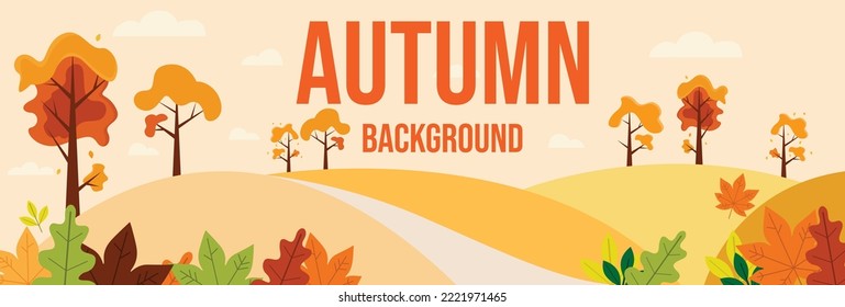 Autumn background design vector image. Autumn Scenery in Flat Design. Autumn season maple and oak leaves with greeting text in empty space background