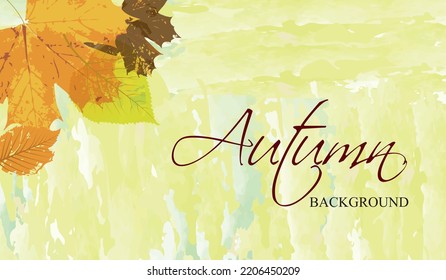 Autumn background design with watercolor brush texture, Flower and botanical leaves watercolor hand drawing. Abstract art wallpaper design for wall arts, wedding and VIP invite card. Vector EPS10