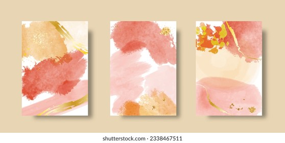 Autumn background design with watercolor brush texture, doodle leaves. Abstract art wallpaper design for wall arts, wedding and VIP invite card.