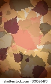 Autumn background of different colors abstract leaves with dark vignette - vector illustration