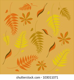 An autumn background with different shaped leaves in various autumn browns