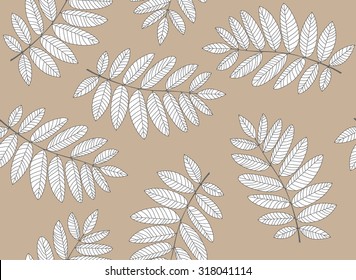 Autumn background. Doodling seamless pattern. Rowan tree leaves. Beige vintage.