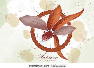 Autumn background with dry leaf and rope decoration.
