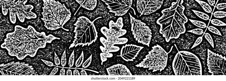 Autumn background of dry leaves, vector design, shades of gray, banner