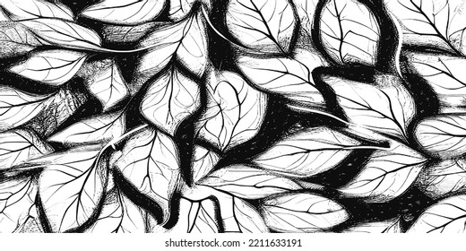 Autumn background of dry leaves, vector design, shades of gray