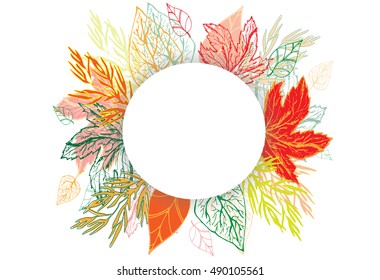 Autumn  background with element of grass and leaves. Hand drawn elements for your design. Vector illustration