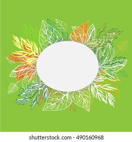 Autumn  background with element of grass and leaves. Hand drawn elements for your design. Vector illustration