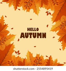 Autumn background with elements of branches and leaves. Fall season and Thanksgiving theme. template for card, banner, invitation, social media post, poster