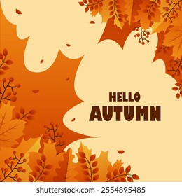 Autumn background with elements of branches and leaves. Fall season and Thanksgiving theme. template for card, banner, invitation, social media post, poster
