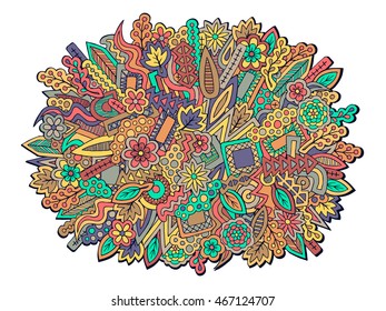 Autumn background. Fall doodles wallpaper. Ethnic zentangle ornament. Spring floral texture. Pencil effect trendy doodles. Vector illustration for web design or printed products.