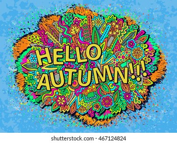 Autumn background. Fall doodles wallpaper. Ethnic ornaments, flowers and leaves zentangle ornament. Pencil effect trendy doodles. Vector illustration for web design or printed products.