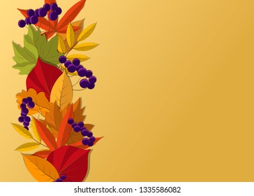 Autumn background with fall leaves border design. Vector illustration.