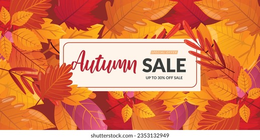 Autumn background with fall leaves pattern and text frame