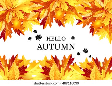 Autumn background with fall maple tree leaves. Horizontal vector banners with season foliage decorations and copy space