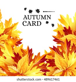 Autumn background with fall maple tree leaves. Vector banners with season foliage decorations and copy space
