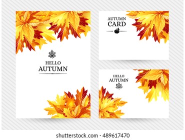 Autumn background with fall maple tree leaves. Vector banners with season foliage decorations and copy space