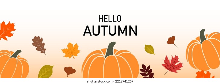 Fondo otoñal con hojas y calabazas de color otoñal caídas. Ilustración del vector