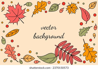 Autumn background with falling leaves. Banner. Frame. Editable vector template for greeting card, wallpaper, brochure, invitation, story and social media post. Leaf fall. Vector illustration