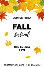 Autumn background with falling leaves. Place for text. Great for flyer, party invitation, seasonal sale, web, autumn festival, poster. Vector illustration. Flat style design.