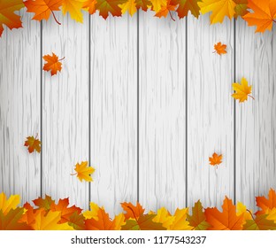 Autumn background with falling leaves. Red, yellow and orange autumn leaves. Vector illustration