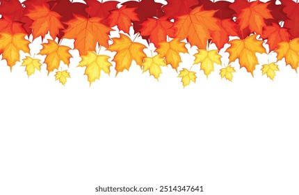 Herbsthintergrund mit fallenden Ahornblättern im Cartoonstil. Vektorgrafik von Ahornblättern: gelb, orange, rot, bordeaux, einzeln auf weißem Hintergrund. Herbstsaison. Banner. Tapete.