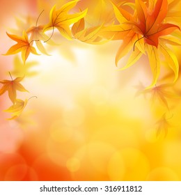 Autumn background with falling maple leaves, vector illustration