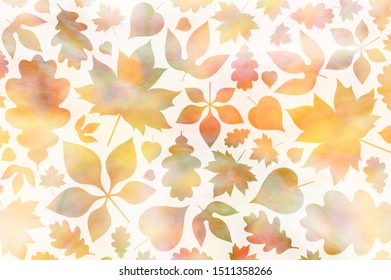 Autumn background with falling maple and oak leaves. Watercolor background 