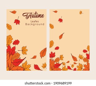 autumn background and falling vector leaves. These autumn backgrounds are great to use as posters, greeting cards, banners, invitation cards and files are 100% editable.