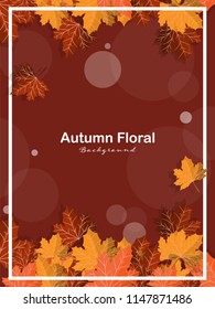 Autumn background of falling yellow maple leaves frame on brown background for your copy space. Vector illustration.