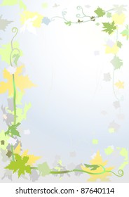 Autumn background. Frame. Blank. Leafs. Sky. Defoliation. Herbst. Vertical. Vector.