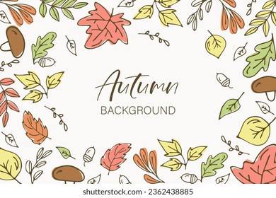 Autumn background, frame with colorful leaves. Trendy modern design. Vector template for card, banner, invitation, social media post, poster, mobile apps, web ads.