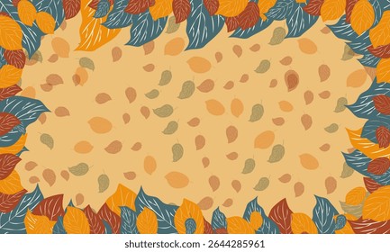 Autumn background with frame of leaves vector horizontal in bright colors