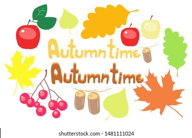 Autumn background, frame, and lettering autumn time, vector illustration