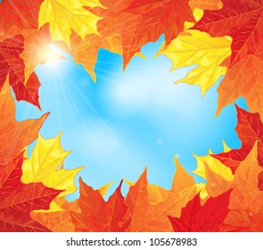 Autumn background with frame of  maple leaves